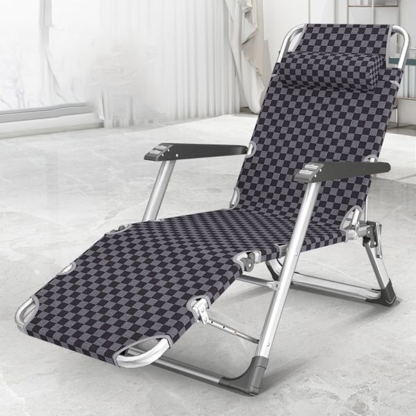 Contemporary Plaid Pattern Standard Recliner with Metal Base and Arms