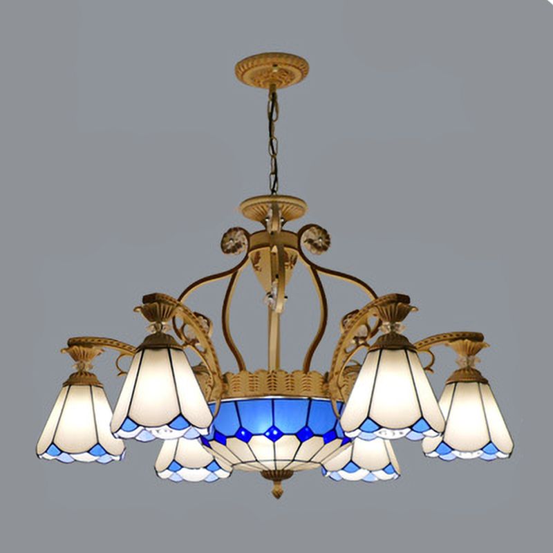 31,5 "/37,5" Cône de large Cône Tacon Tanage Pendant lustre Baroque Style 8/11 Lumières Éclairage de suspension blanche / bleue