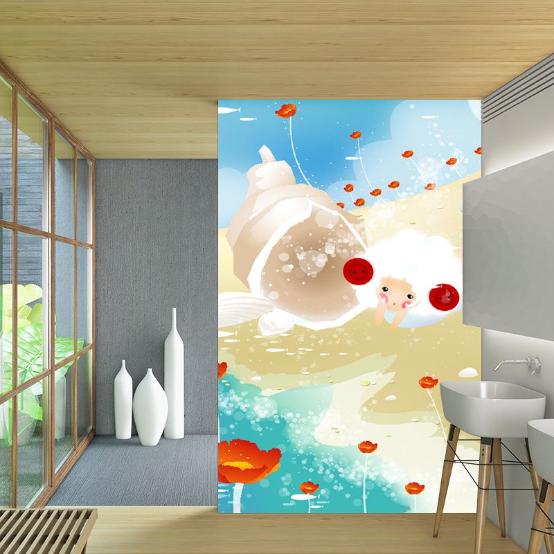 Pastel Color Cartoon Wall Mural Decal Sheep and Florets Kids Style Home Decor Wall Covering