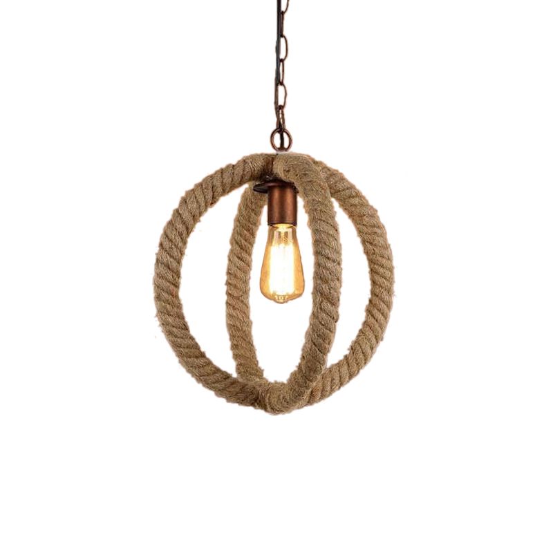 Hemp Rope Spherical Pendant Light Industrial Stylish 1 Bulb Kitchen Ceiling Fixture in Beige