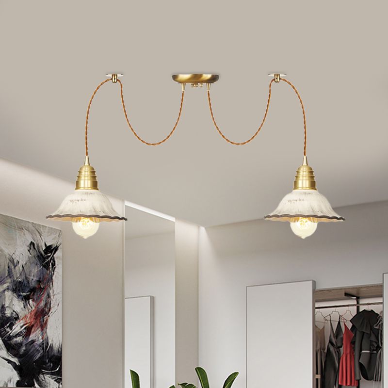 2/4/6 Lampen mit überbrochenem Multi -Licht -Anhänger traditioneller Goldkeramik -Swag Hanging Lamp Kit