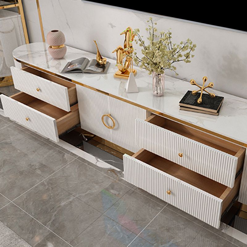 Glam Stone Top TV Stand White 4-Drawer TV Console with Cabinet