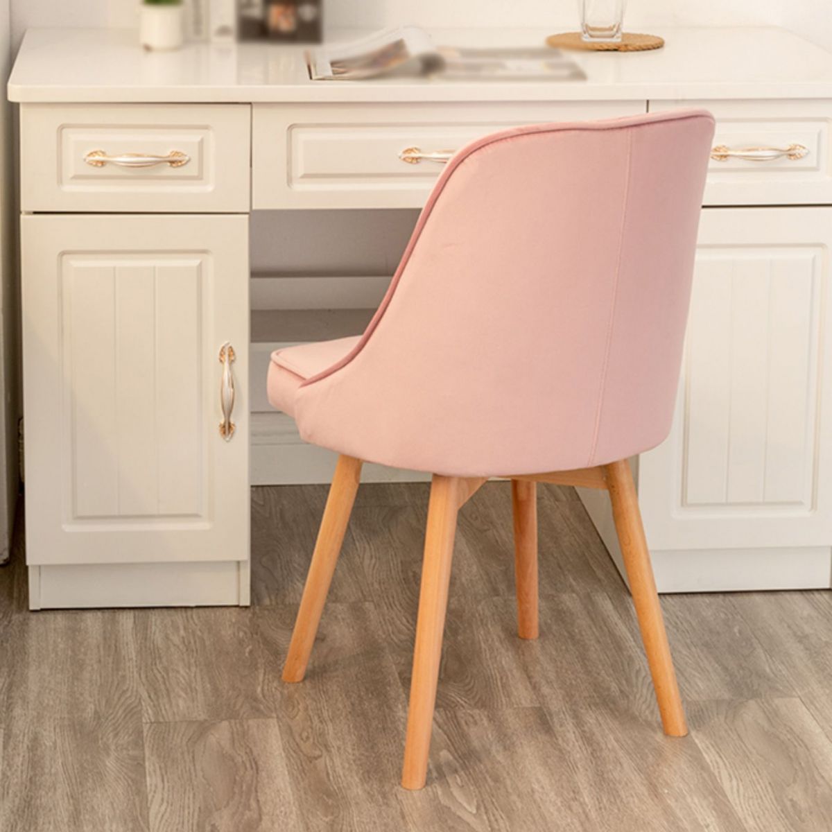 Modern Wooden Chairs Upholstered Solid Back Armless Chair for Home Use