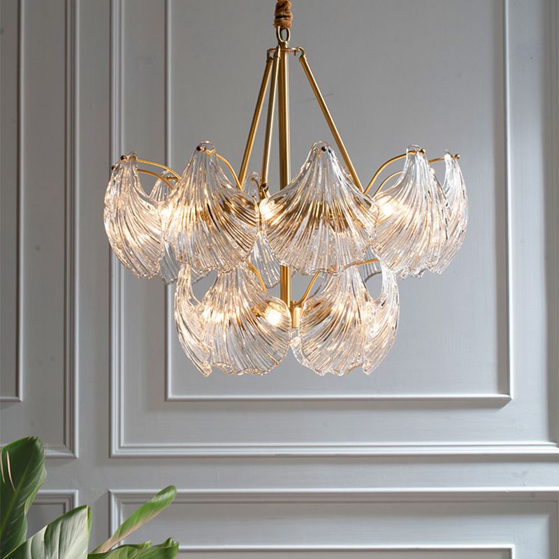 Transparent Glass Shells Multi Light Chandelier Contemporary Style Full Copper Ceiling Lighting Fixture for Bedroom Living Room