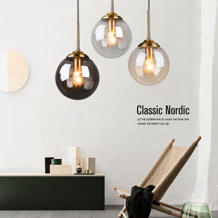3 luces Luces de techo colgantes de Globe Cobrizte de luz múltiple de vidrio minimalista para restaurante