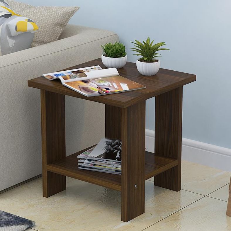 Wood Accent Table Nightstand Open Storage Night Table with 2 Shelves