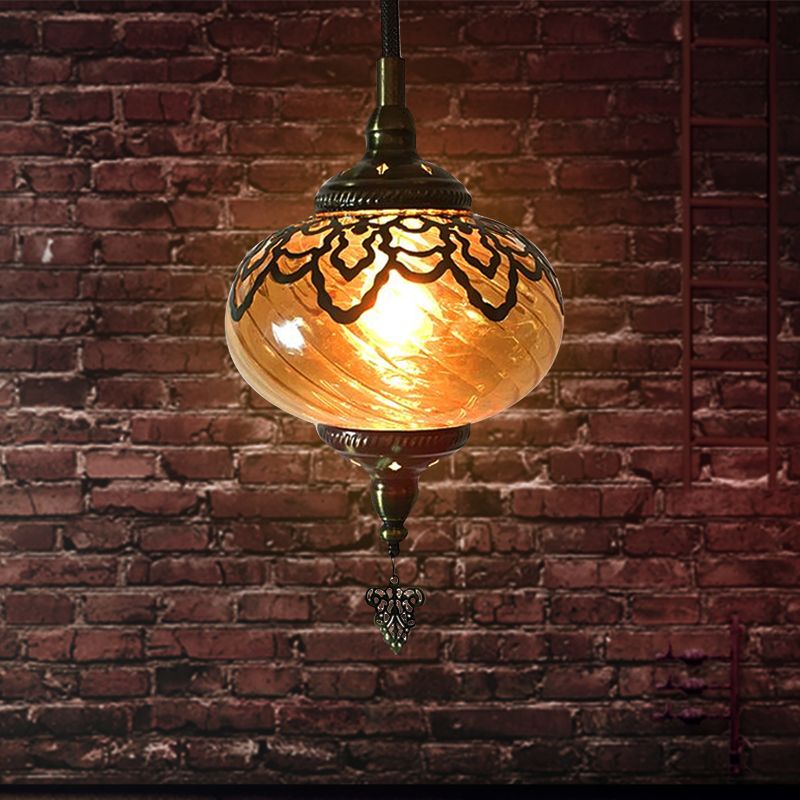 Globe Pendant Lamp Antique 1 Head Yellow Glass Ceiling Pendant Light for Coffee House