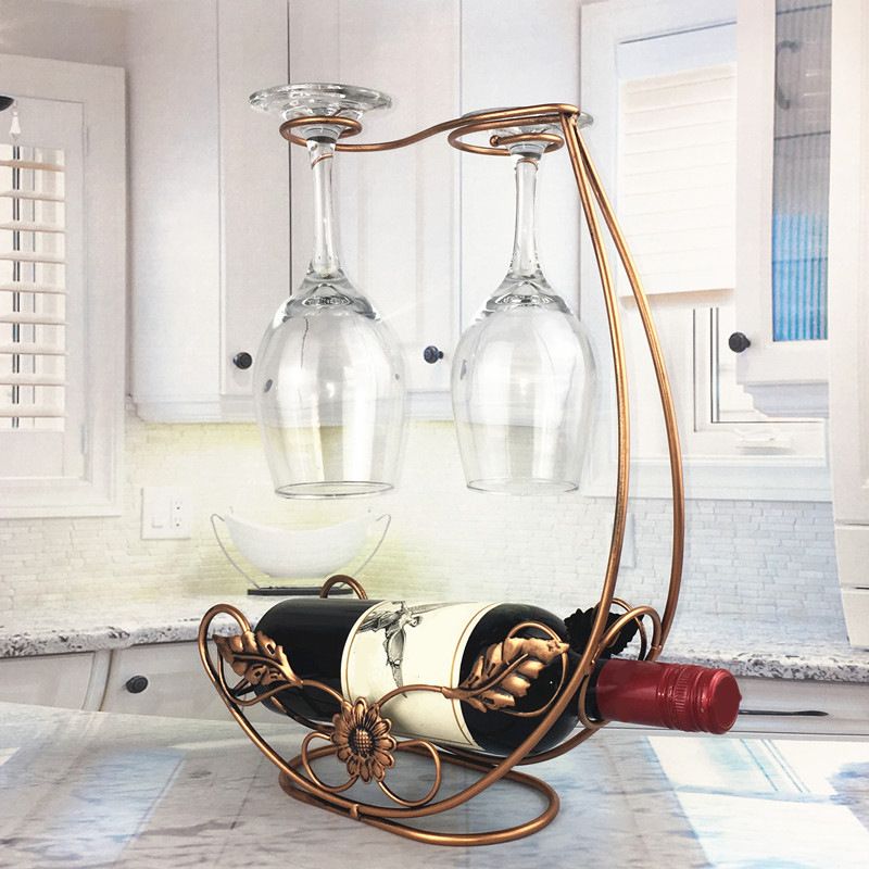 Industrial Metal Wine Rack Free-Stand Tabletop Wine Bottle & Glass Rack