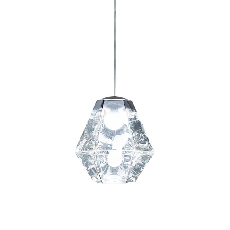 Diamond Pendant Lighting Post-Modern Glass 1 Light Clear/Amber Hanging Ceiling Light with Linear/Stout Shade