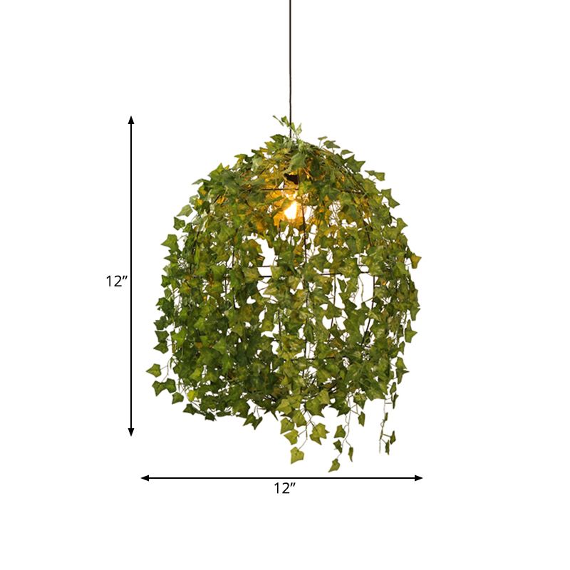 Sphere Restaurant Plant Suspension Lamp Industrial Metal 12"/23.5" Dia 1 Bulb Green LED Pendant Light