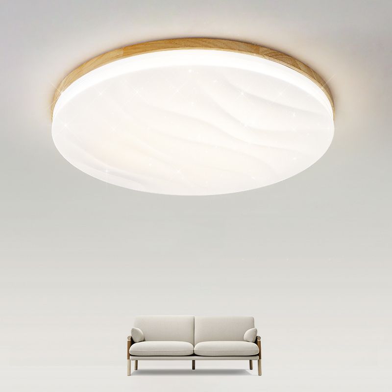 Modern Round Shape Ceiling Light Wood LED Flush Mount Light for Living Room