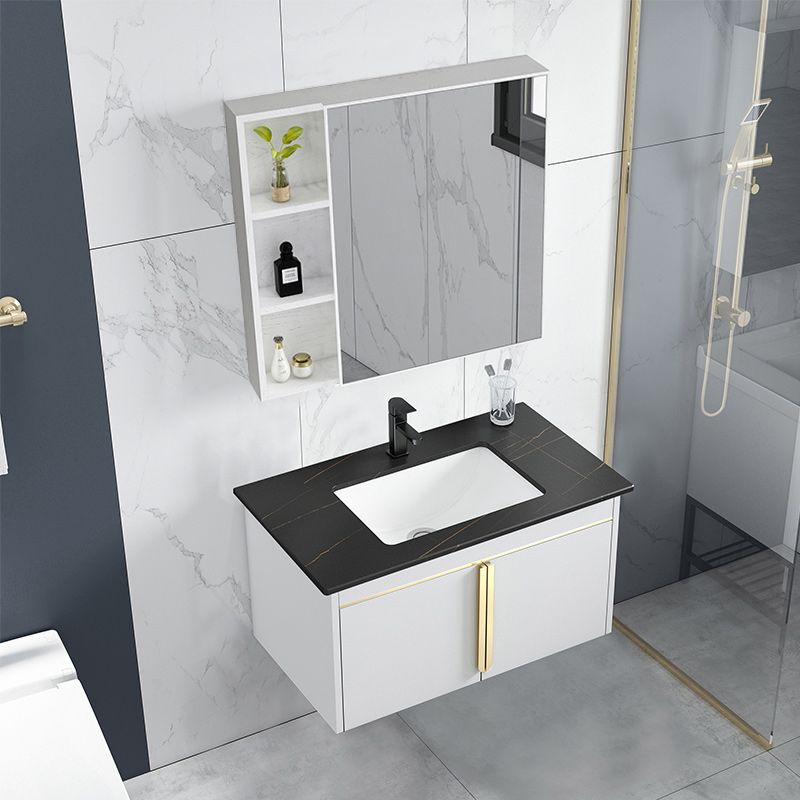 Rectangular Contemporary Bathroom Vanity Set Stainless Steel Sink Cabinet