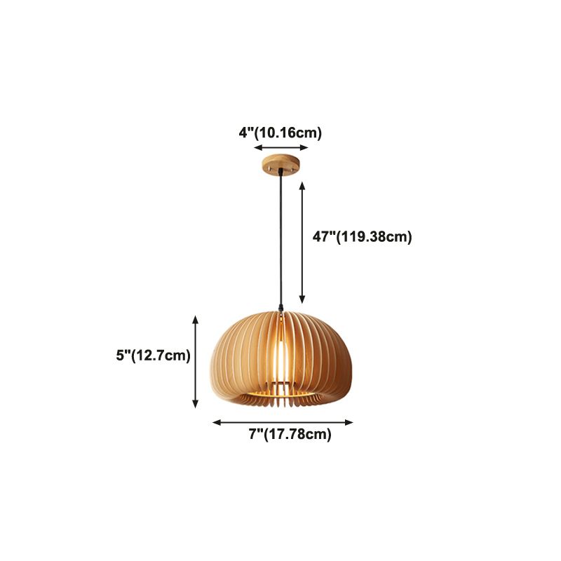 Modern Wood Ceiling Pendant Light Pumpkin Study Room Down Lighting with 1 Light