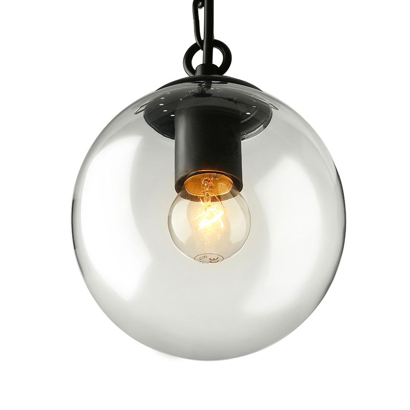 Black Globe Pendant Ceiling Light Farmhouse Clear Glass Single-Bulb Dining Room Hanging Lamp with Chain, 8"/10"/12" Wide