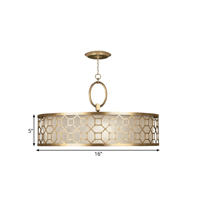 16"/19.5"/23.5" Dia Chinese Style Drum Chandelier 3-Light Brass Hanging Ceiling Lamp in Gold