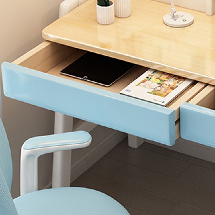 Contemporary Adjustable Student Table with Storage Shelves in Wood