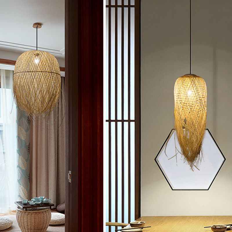 Chinese Handmade Pendant Lighting Fixtures Rattan Hanging Light with Hanging Cord for Restaurant