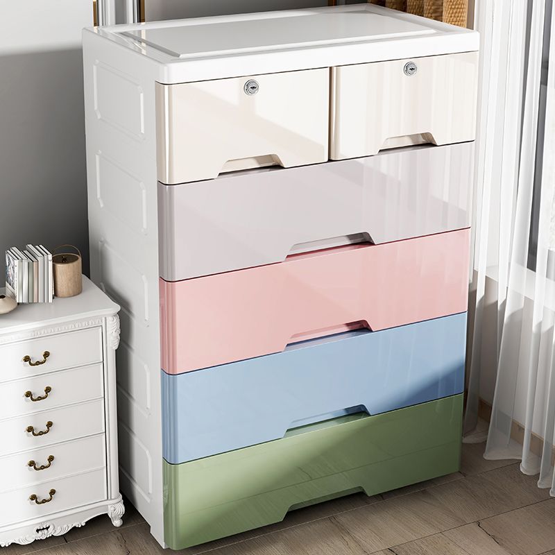 Plastic Kids Nightstand Modern Chest Nursery Dresser with 6 Drawers