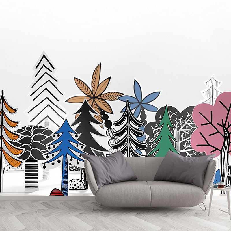 Colorful Forest Wall Mural Plant Childrens Art Waterproof Wall Covering for Kids Playroom