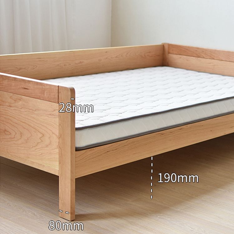 Contemporary Natural Standard Bed with Guardrail and Rectangle Headboard in Solid Wood