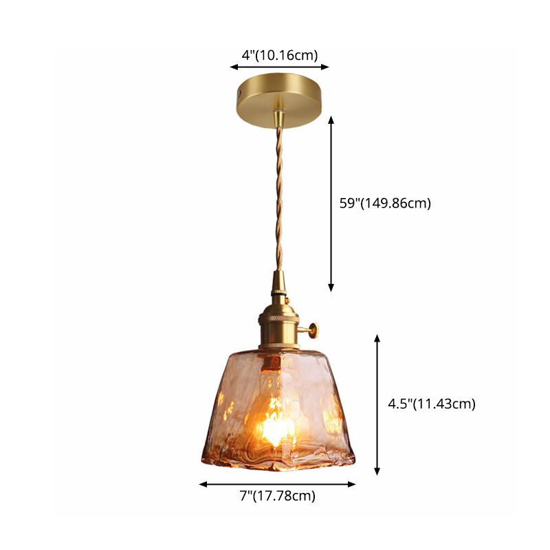 Vintage Glass Pendant Light Fixture 1-Light Gold Hanging Ceiling Light for Dining Room