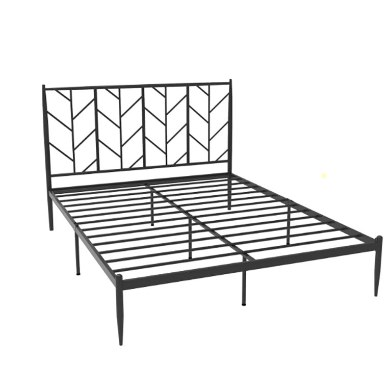 Scandinavian Iron Frame Bed with Open-Frame Headboard and Tall Clearance