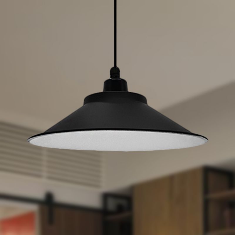 12"/14" Dia 1 Head Hanging Ceiling Light with Cone Shade Metal Industrial Indoor Pendant Light in Black