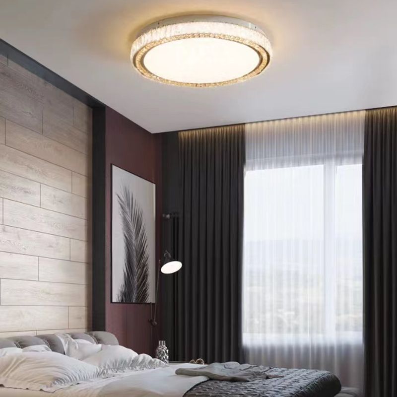 Round Interior LED Ceiling Flush Mount Light Iron and Crystal Flush