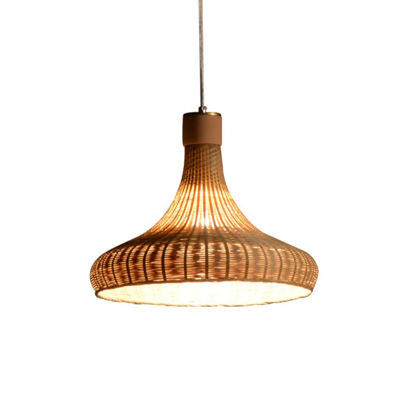 Bamboo Handcrafted Pendant Light Japanese 1 Bulb Suspended Lighting Fixture in Flaxen