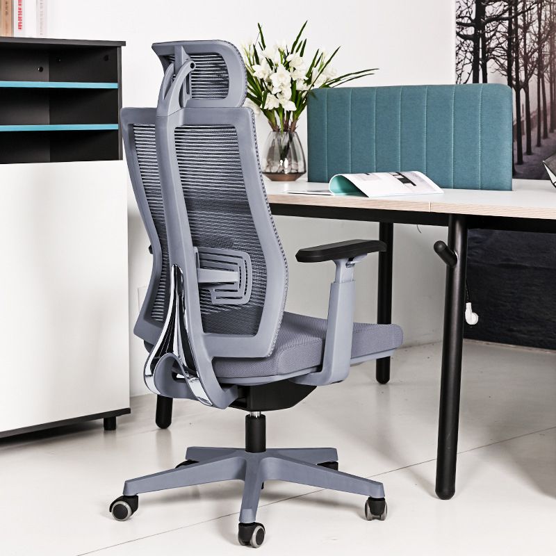 Contemporary Arm Chair Gray Lumbar Support with Wheels Office Chair