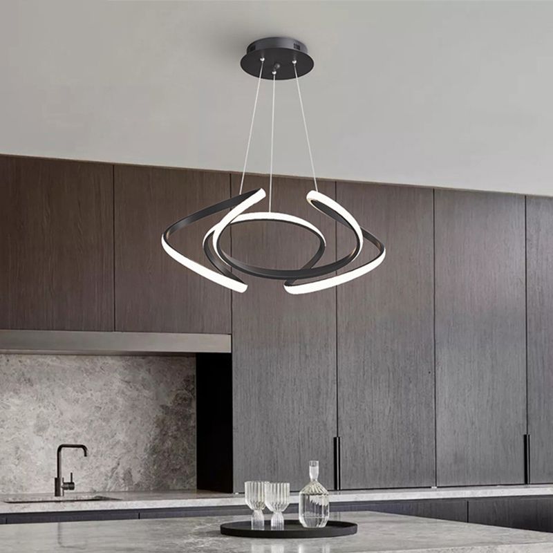 Modern Style LED Chandelier Black Curved Pendant Lighting with Acrylic Shade, Warm/White Light