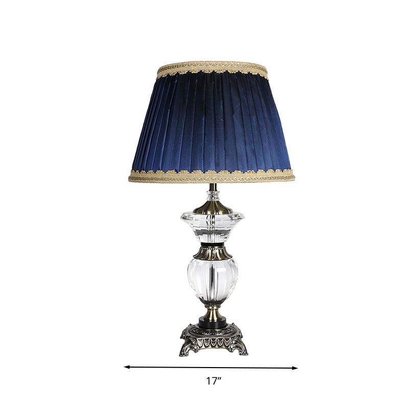 Barrel Bedroom Crystal Night Table Lamp Lodge Fabric 1 Light Blue Nightstand Light with Braided Trim