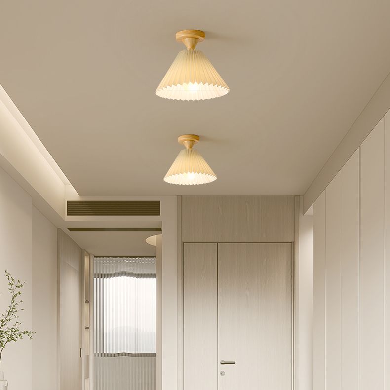 Modern Style Cone Shade Flush Mount 1 Light Wood Ceiling Light for Bedroom