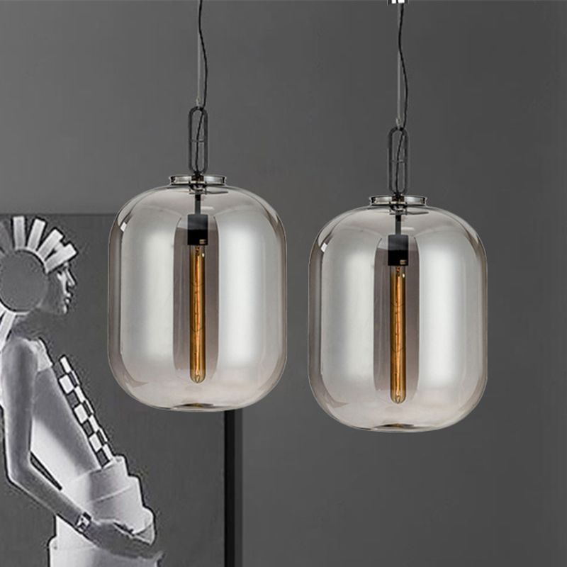 Moderniste 1 luminaire léger suspendu avec nuance en verre ambre / fumée gris éclairage pendentif ovale pour chambre, 10 "/ 14" W