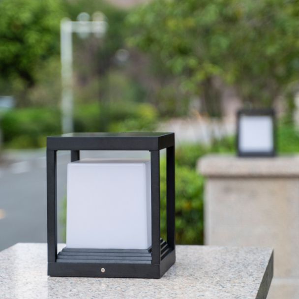 Solar Square Outdoor Lights Black Aluminum Waterproof Pillar Lamp for Garden