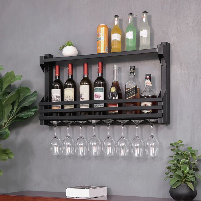 Iron Wall Mounted Modern Wine Rack Wine Rack in Brown with Storage