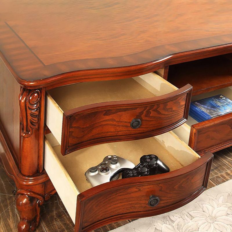 Traditional TV Stand with Glide Drawer Home Solid Wood TV Cabinet