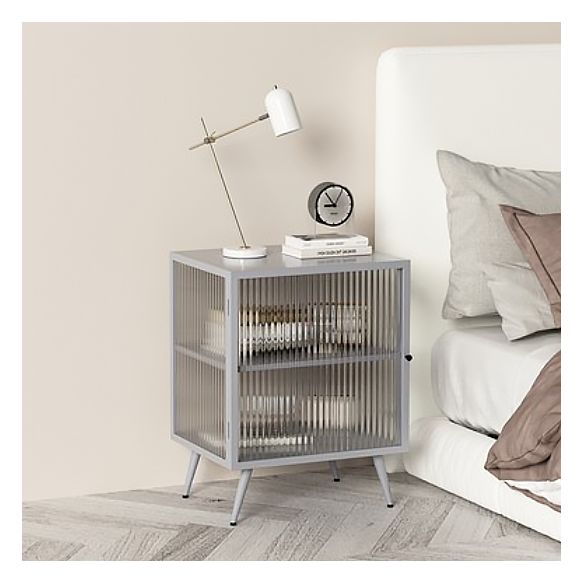 21'' Tall 1-shelf Accent Table Nightstand Modern Metal Nightstand in White/Black