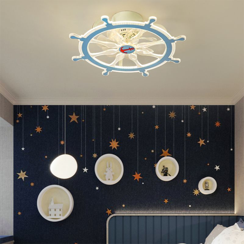 Unique Sailing Wheel Shaped Fan Light Mediterranean Acrylic LED Semi Flush Lamp for Kids Room