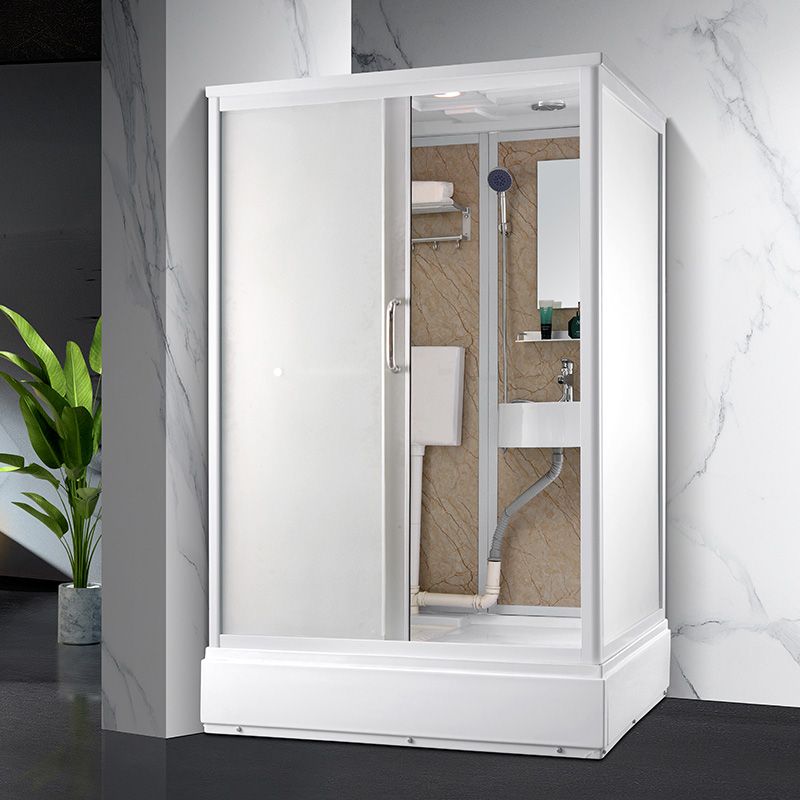 Contemporary Shower Stall Frosted Rectangle Shower Stall with Ceiling