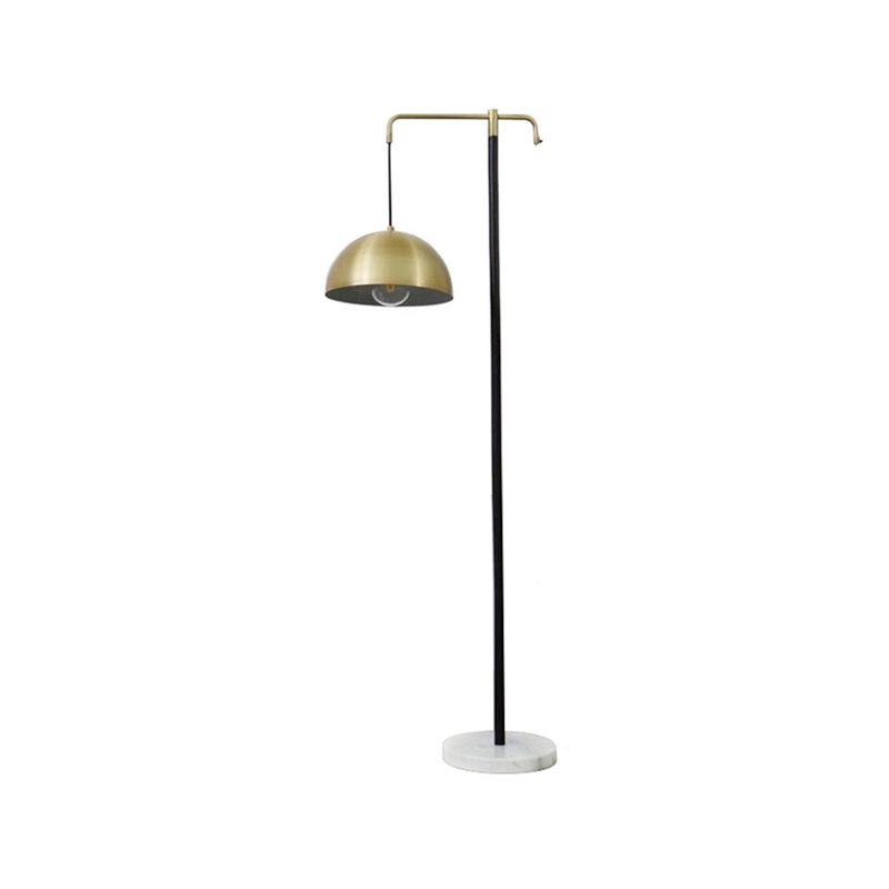 Green/Brass Dome Stand Up Lamp Simplicity 1 Bulb Metallic Floor Reading Light for Study Room