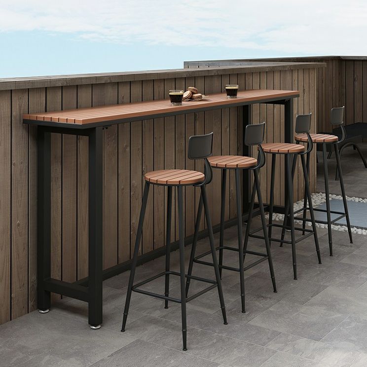 Artificial Wood Bar Dining Table Modern Rectangle Bar Table with Trestle for Balcony