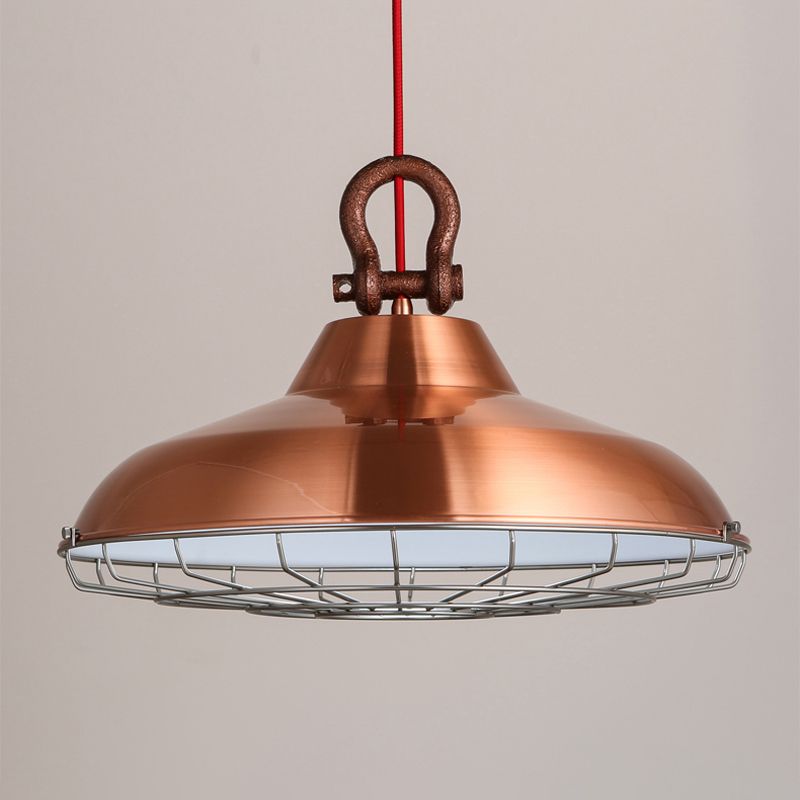 Metal Frame Pendant Lighting Fixture with Barn Shade Industrial 1 Bulb Living Room Hanging Lamp in White/Copper/Rust