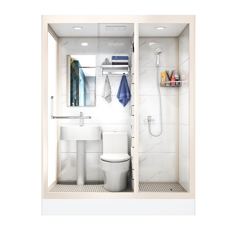 Modern Framed Tempered Glass Shower Kit with Base Included Framed Shower Stall in White