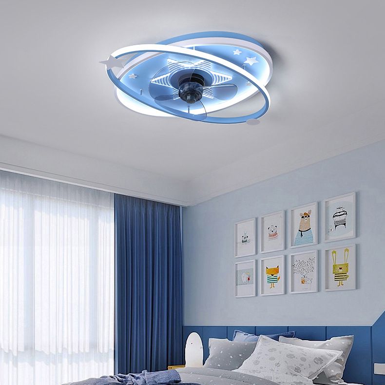 Kids Lovely LED Flush Mount Iron Oblong Ceiling Fan Light with Acrylic Shade