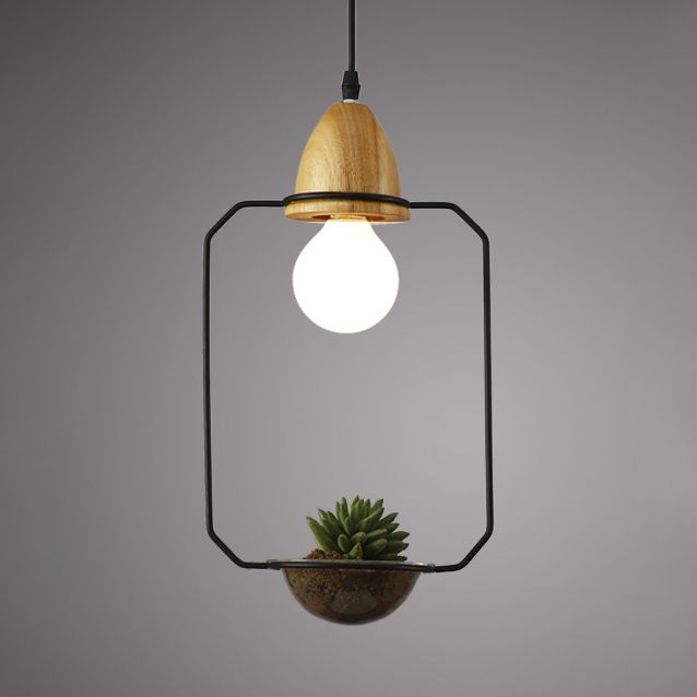 Vintage Stylish Open Cage Suspension Light 8.5"/11" Wide 1 Light Metallic Pendant Lamp with Flower Pot in Black/White