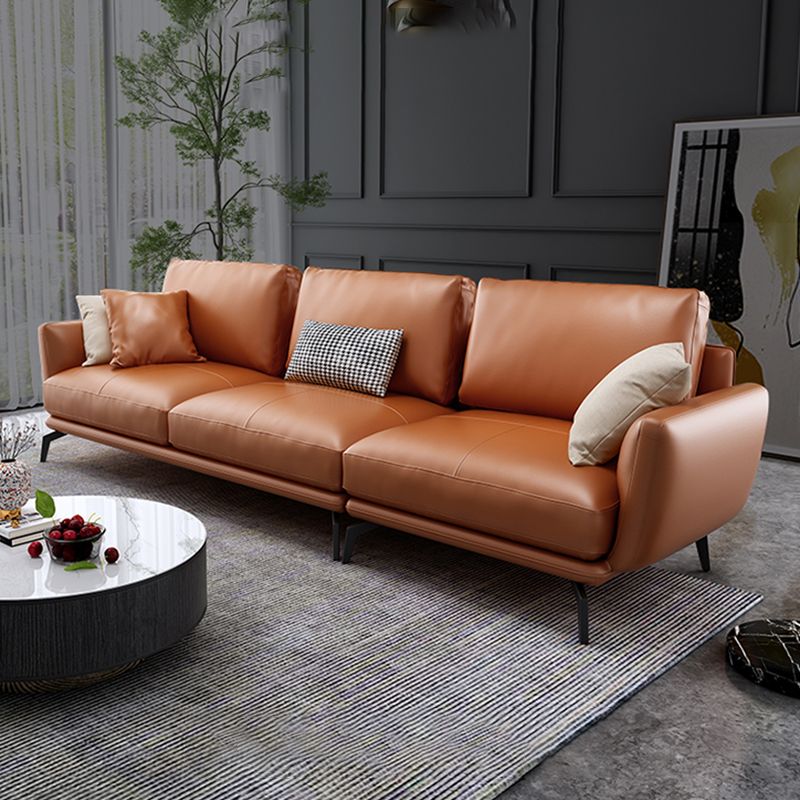 Mid-Century Modern Square Arm Sectional Sofa 34.65"H Cushion Back Sofa, Orange