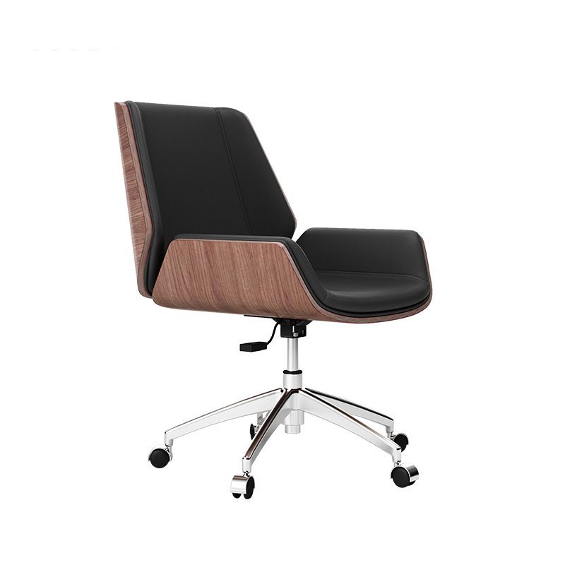 Contemporary Faux Leather Task Chair Mid-Back Black Office Chair with Arms