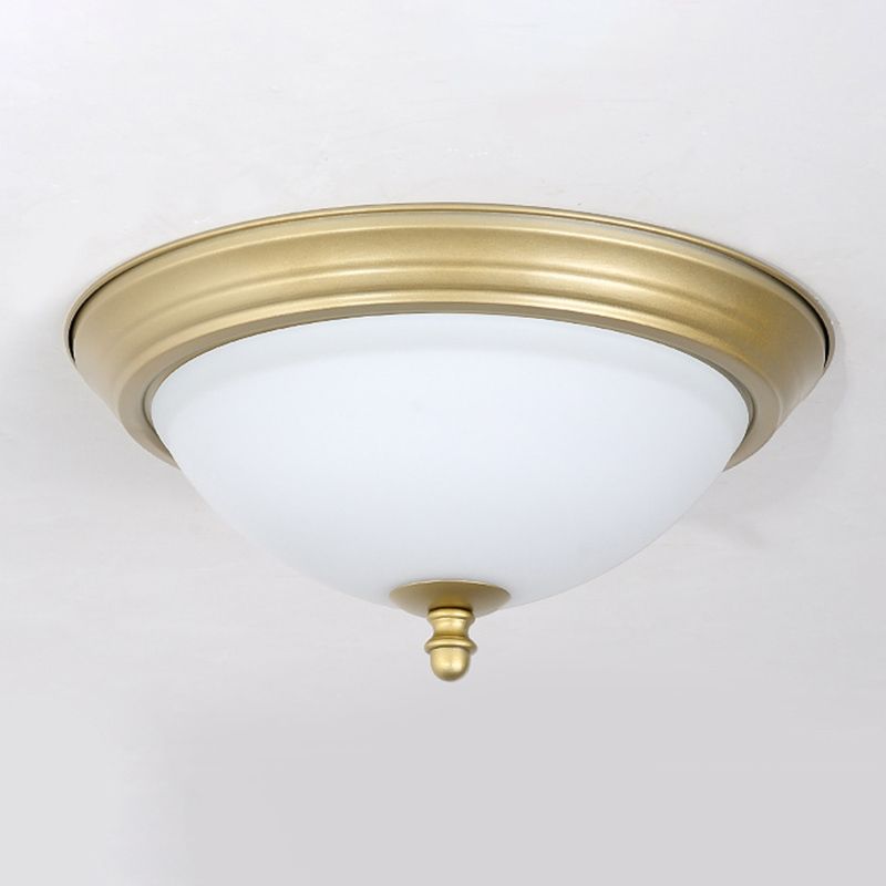 Opal Glass Dome Shaped Flush Light Fixture Vintage Study Room LED Ceiling Mount Lamp