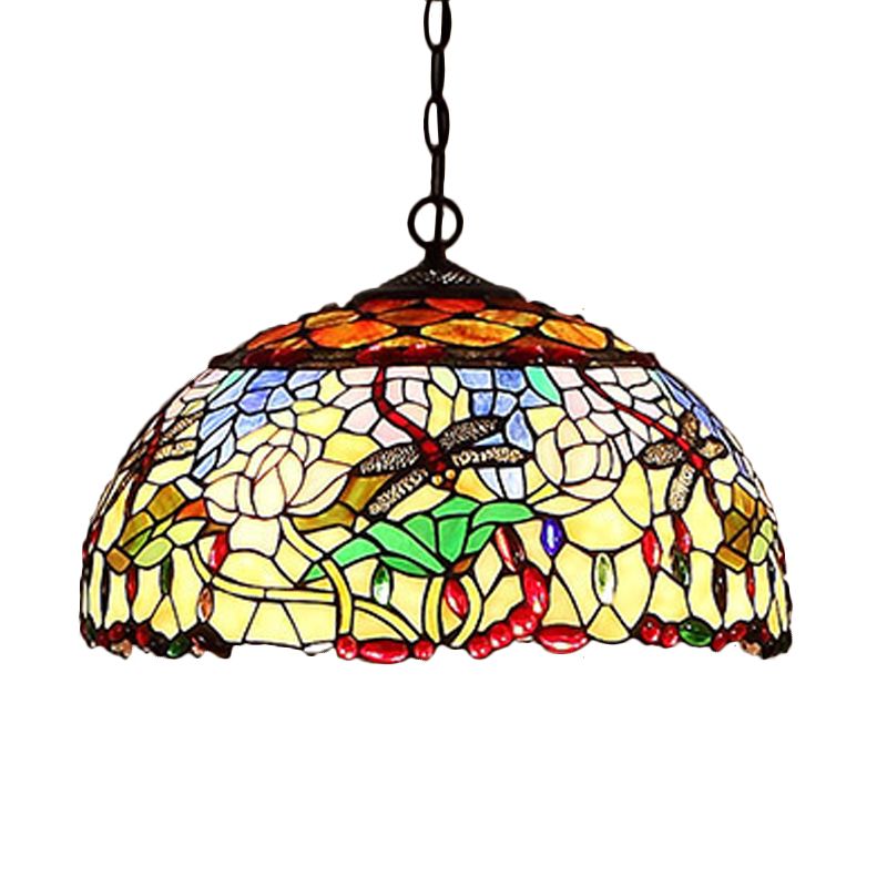 Blossom Red / Orange / Green Cut Verre Chandelier suspendu 3 lumières Bronze Plafond Pendant Light for Kitchen